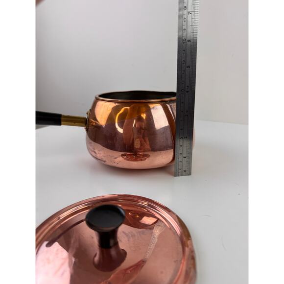 Vintage MCM Solid Copper Pot Rose Gold Metal Wooden Handle Lid Made In Portugal - Picture 9 of 11
